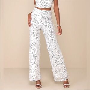 Lulus Image White Silver Sparkling Sequins High Waited Pants (ONLY Pants) NWOT M